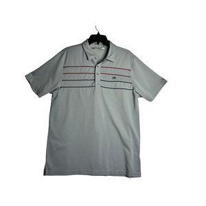 Travis Mathew Grey Stripe  Collared 3 Button Polo Shirt Mens Large Stretch Golf